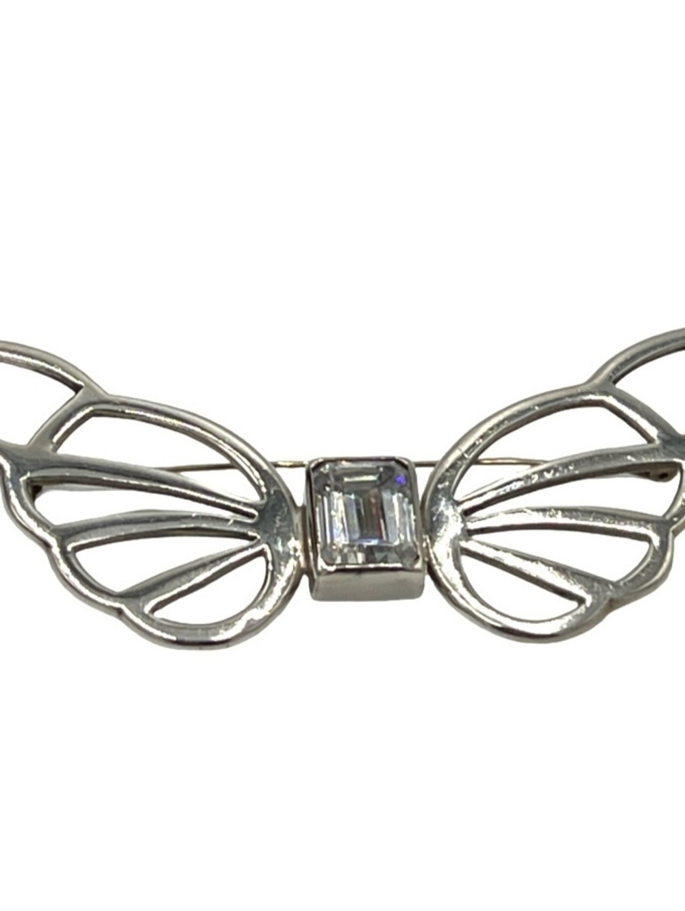 Sterling Silver White Glass Butterfly Vintage Brooch